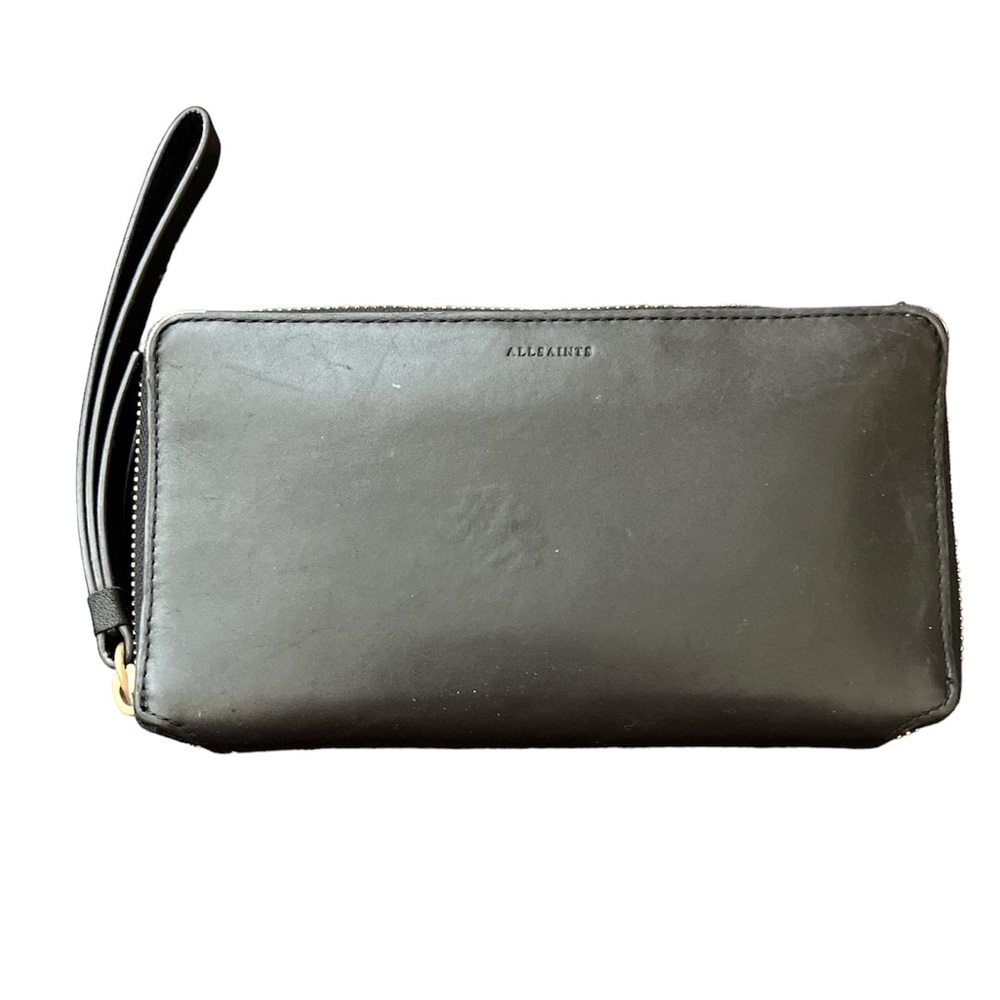 AllSaints Black Leather Fetch Phone Wristlet Wallet
